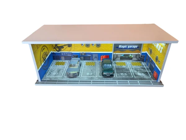 Garaż Scena LED 1:64 z Akrylową Szybą – Półka Ekspozycyjna Hot Wheels (żółto-niebieski)